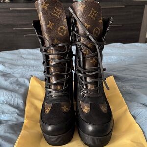 Monogram Black and Brown Lace-Up Boots